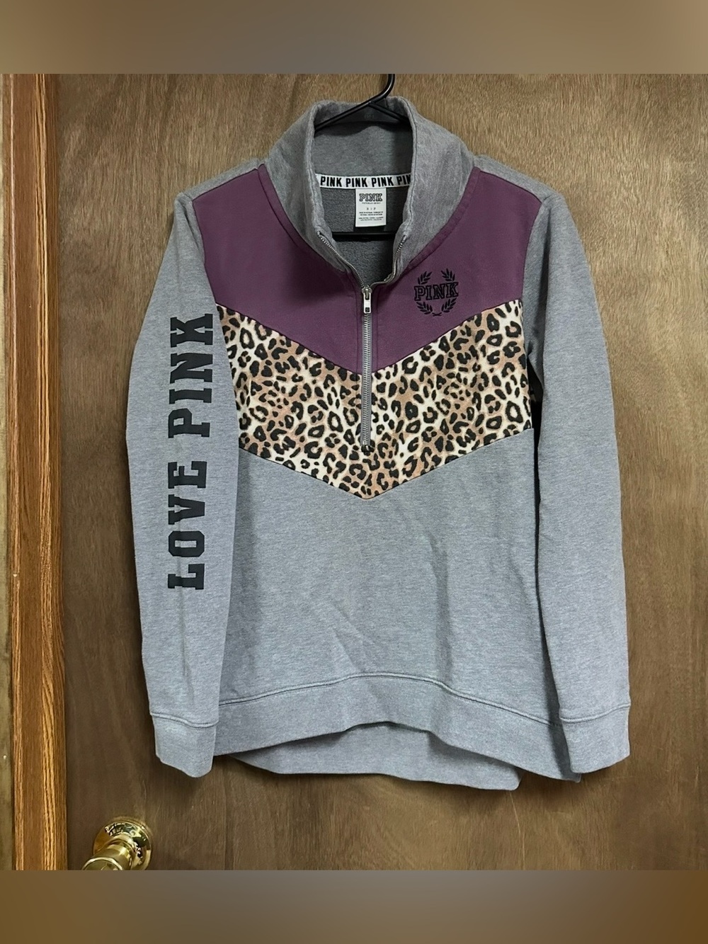 Victorias Secret Pink Quarter Zip Sweatshirt Leopard Small